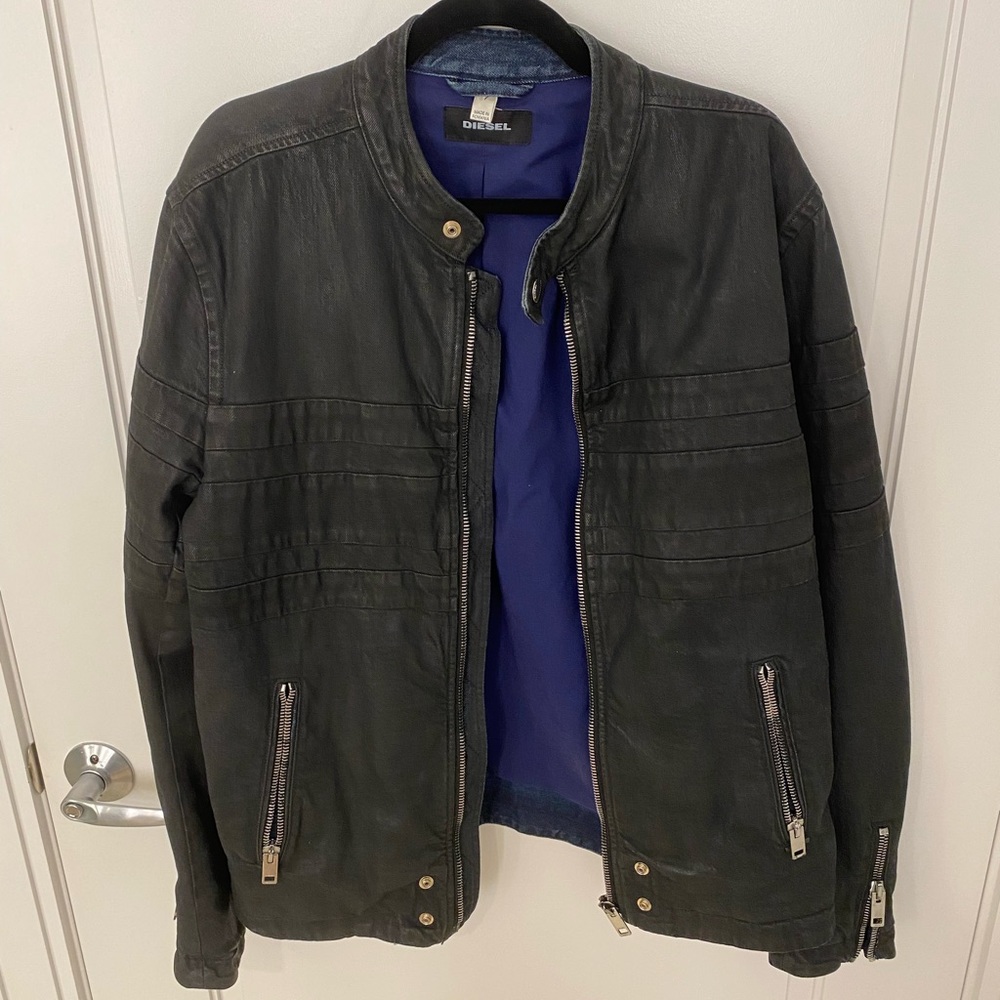 Diesel. Biker jacket. Denim. Zipper.